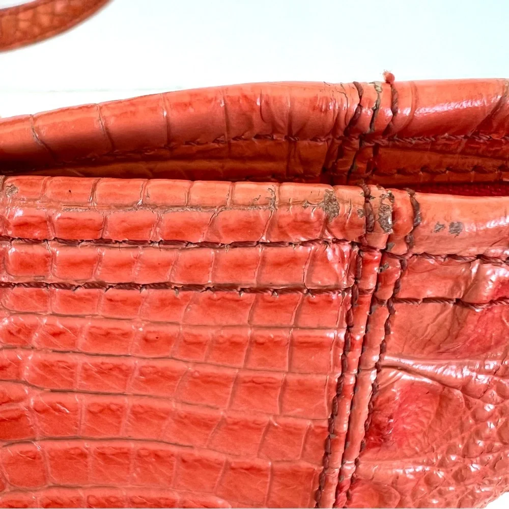 BRAHMIN Melbourne Orange Croc Emboss Leather Gold Hardware Medium Shoulder Tote - Picture 13 of 16